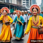 인도네시아 도시별 특징 - A vibrant street festival scene in Jakarta during the annual Jakarta Festival, showcasing a lively b...