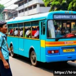 인도네시아에서의 생존 영어 표현 - A bustling Indonesian street scene featuring a friendly local bus driver helping a young Hindi-speak...
